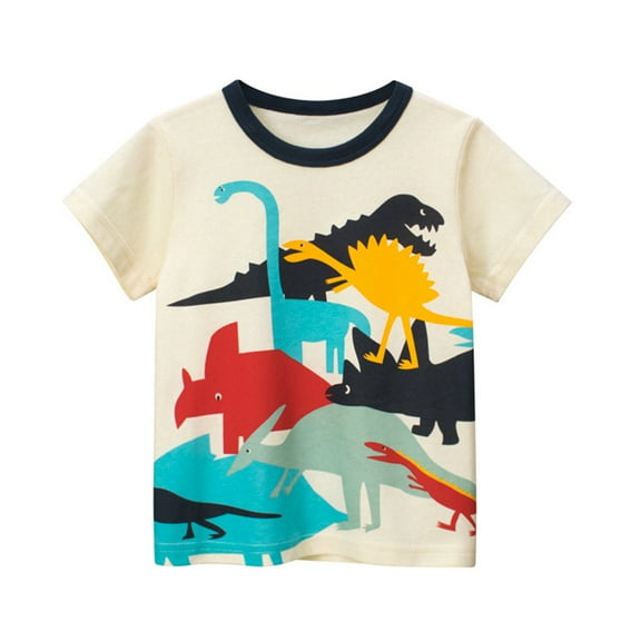 Esaierr Baby Boys Casual T-Shirt Toddler Short Sleeve Cartoon Print Tee Shirt Kids Dinosaur Print Tops Summer Clothes 1-9T