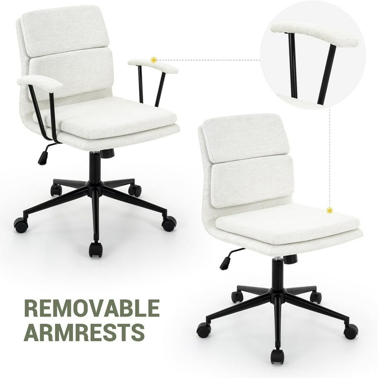422 Modern Linen Office Chair with Removable Padded Armrests Premium Double Cushion 135 Rocking Mid Back Ergonomic Computer Task Chair with Wheels