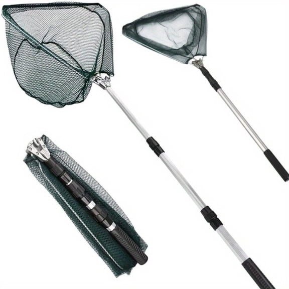 Triangle Fishing Net, Foldable, Lightweight & Strong Landing Net with Non-Slip Elastomer Handle, Built-in Elastic Lanyard and Belt Clip, Fishing Gear - Gift for Men