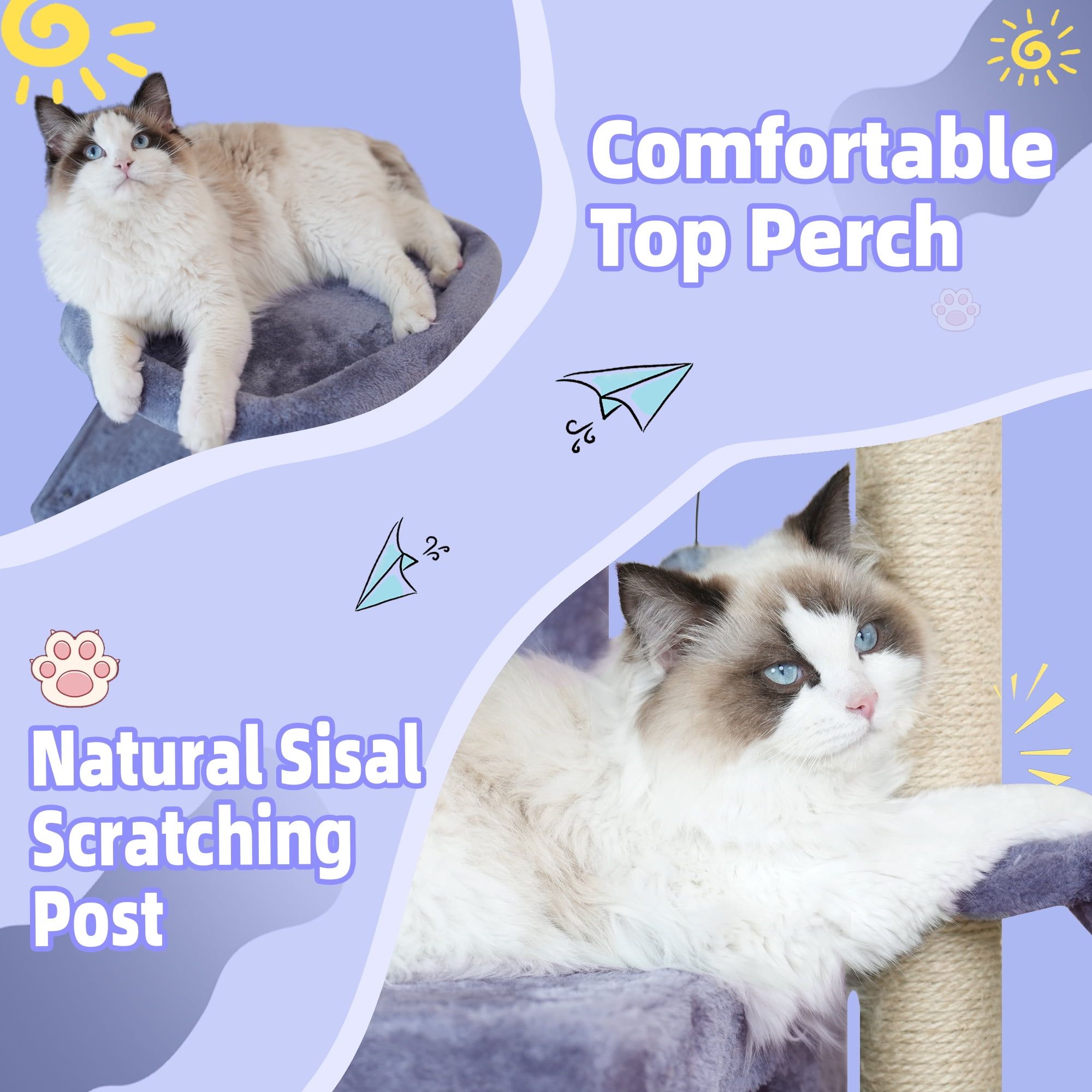 WK 35.43" Cat Tree Tower with Cat Scratching Posts,Cat tower with Cat Condo and Toy Balls,Grey