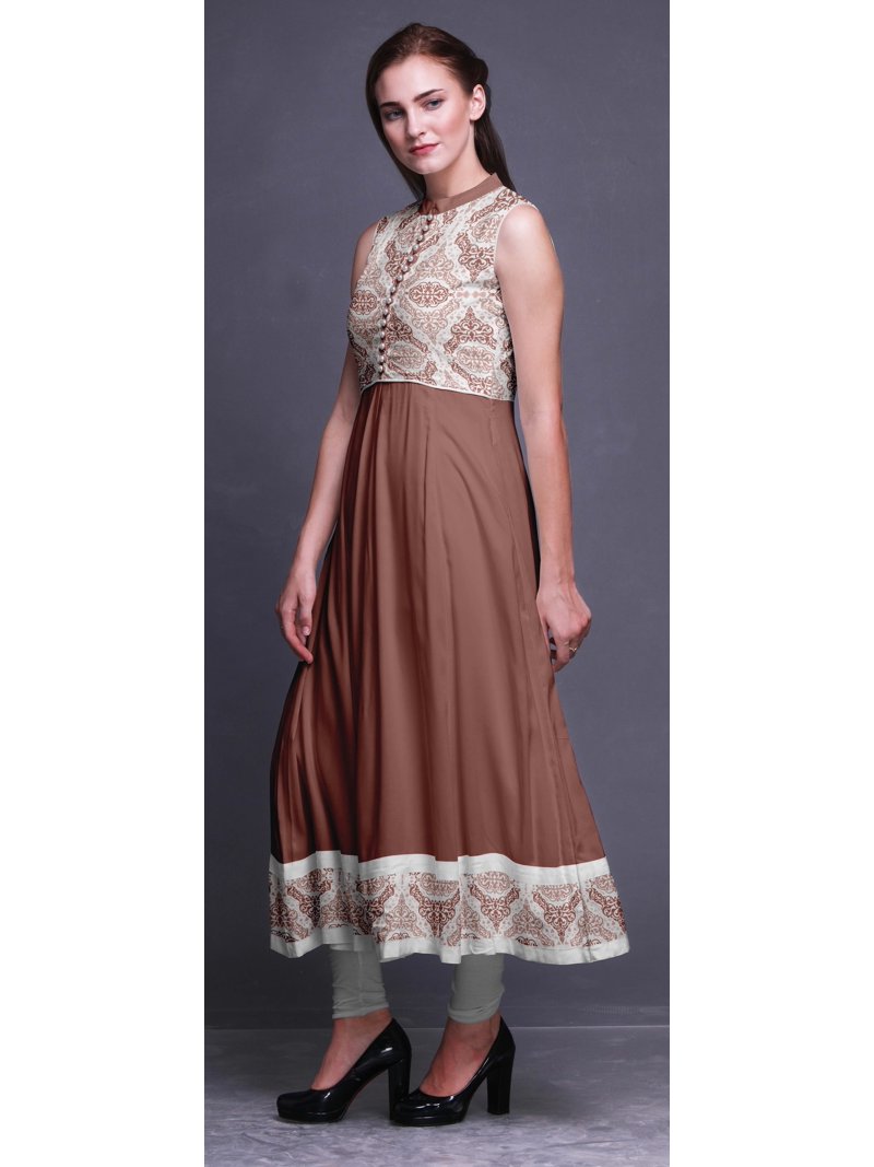 dark brown indian dress Bimba Rose Damask Long Kurti For Women Party Wear Printed Sleeveless Anarkali Kurti Medium royal blue bridesmaid dresses New 33S - USMC size?:XL crafted for weddings and