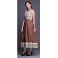 thumbnail image 3 of Bimba Robe Anarkali Damassée Brun Rose Foncé Col Mandarin Sans Manches Kurtis pour Femmes Robe Maxi à Imprimé Très Grande, 3 of 6