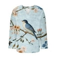 thumbnail image 5 of Njagoc3 Womens V-Neck Long Sleeve Shirt, Blue Bird & Floral Print, Lightweight Open Front Blouse, Trendy Summer & Fall Garden Party Top, 5 of 5
