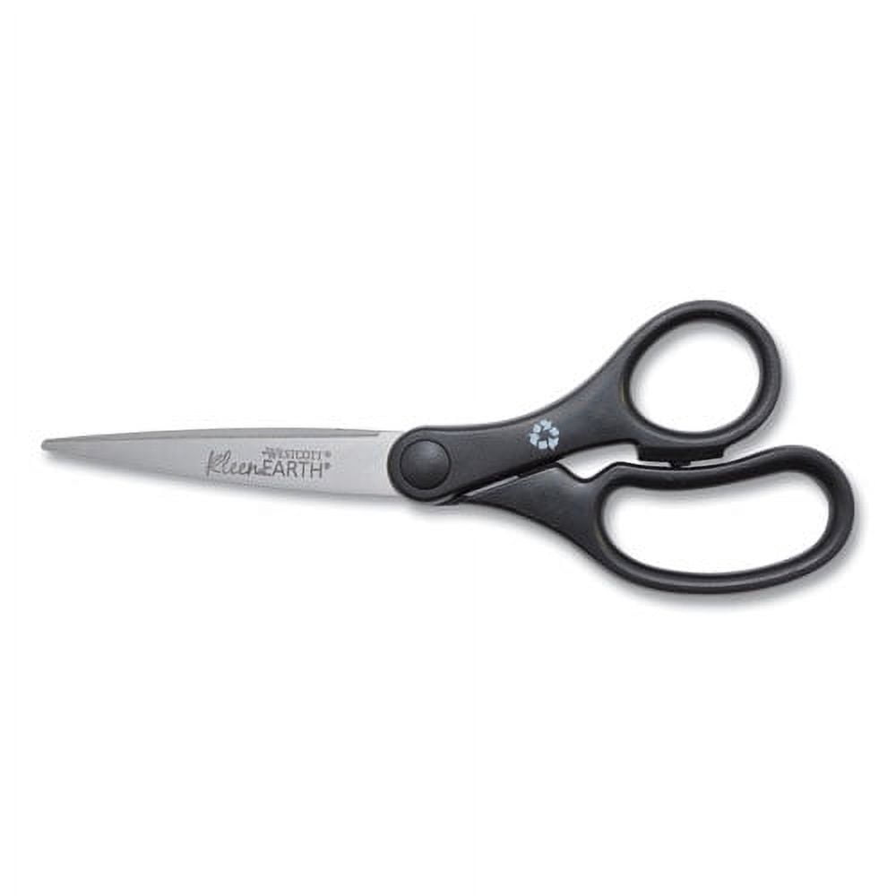 Kleenearth Basic Plastic Handle Scissors, Pointed Tip, 7" Long, 2.8" Cut Length, Black Straight Handle | Bundle of 5 Each