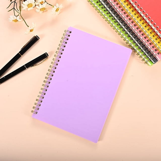 Zhuge Paquete de 3 cuadernos en espiral, tamaño A5, con rayas, cubierta de plástico resistente al agua, 60 hojas/120 páginas, diarios para estudiar y tomar notas, color morado