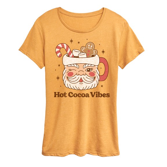 Instant Message - Hot Cocoa Vibes Retro Santa Mug - Women's Short Sleeve Graphic T-Shirt