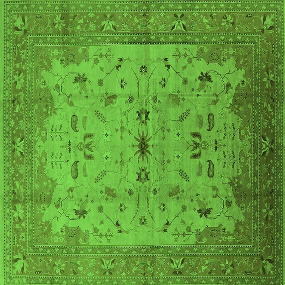 Ahgly Company Indoor Square Oriental Green Traditional Area Rugs, 3' Square