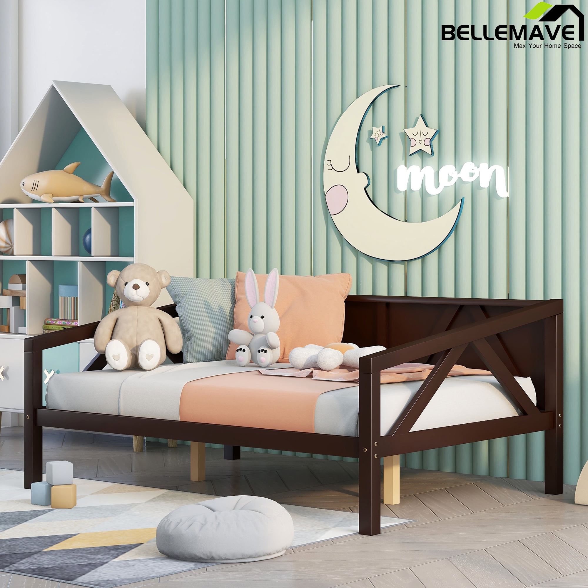 Bellemave Full Size Daybed, Wooden Daybed Frame with Wood Slat Support