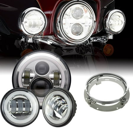 7In Chrome Round Led Headlights DRL Mounting Bracket Ring+ 4.5