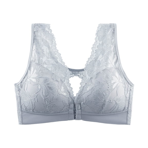 Xdegoge Women's Lace Front Closure Bralette Deep V Neck Scalloped Lace Trim Wireless Bra Sheer Mesh Lingerie for All-Day Comfort and Stylish Everyday Wear
