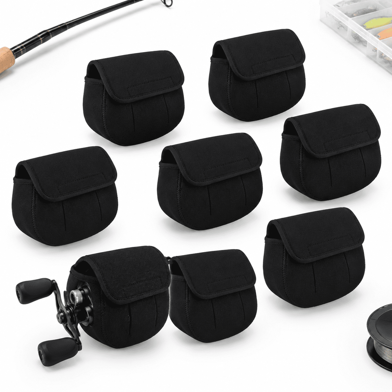 8-Piece Neoprene Fishing Reel Cover Set Fits 2000-3000 Series Baitcasting Trolling Reels