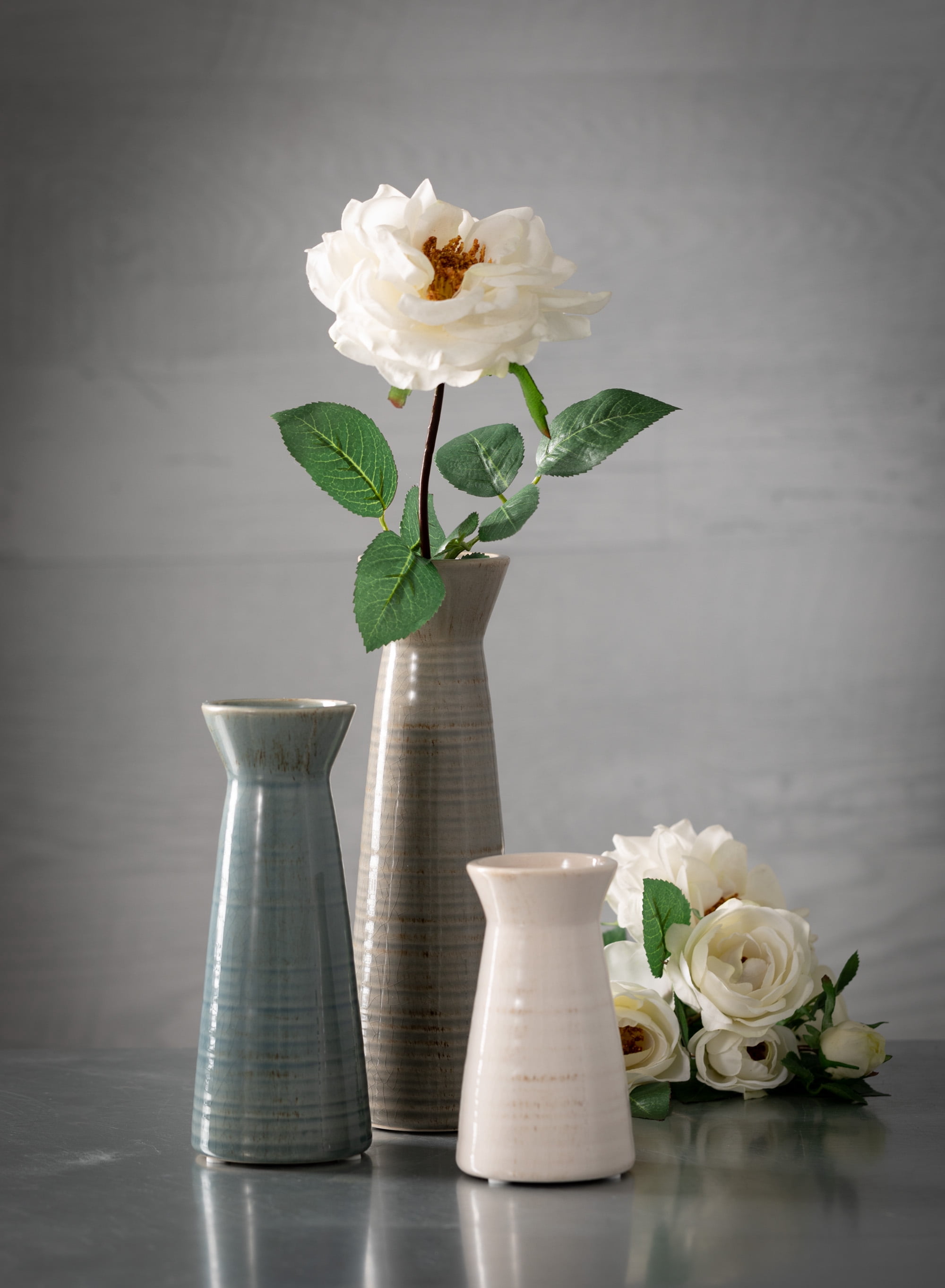 Sullivans Set of 3 Small Vases 10.25"H, 8"H, & 5.5"H Blue, Tan & White