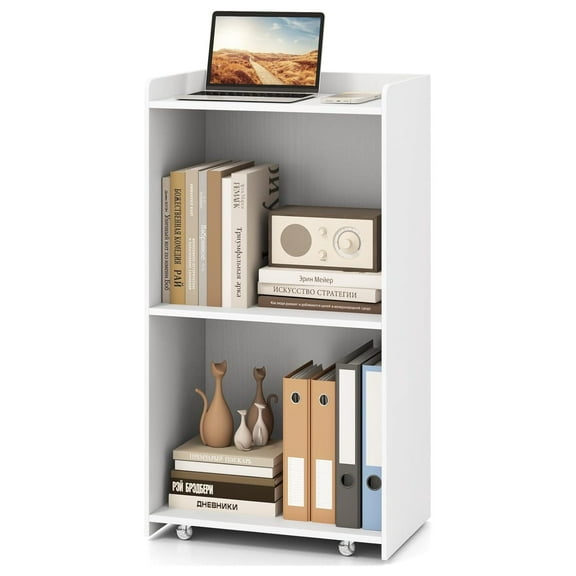 Rolling Podium Stand, Mobile Lectern Stand with 2 Shelves & Lockable Wheels, Pulpits for Churches, Hostess Stand with Edge Stopper, Standing Lectern Desk for Meeting Room, School (White) 1