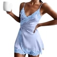 thumbnail image 3 of LIZUOJUN Under $ 5 Women Nightgowns Lace Chemise Plus Size Cute Sleepwear Cami Nightie Sleeveless Satin Wide Strap Silk Sleep Shirt Silky Loose Sleepwear V Neck Light blue,M, 3 of 8