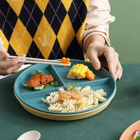 

RHOO Split Dinner Plate Three-compartment Wheat Straw Canteen Student Dinner Plate Split Dinner Household Anti-fall Set 4 Sets