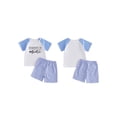 thumbnail image 2 of BemeyourBBs Toddler Baby Boy Summer Clothes Daddy's Mini Baby Boy Outfit Casual Letter Print Crew Neck Short Sleeve Tops and Plaid Shorts Set, 2 of 9