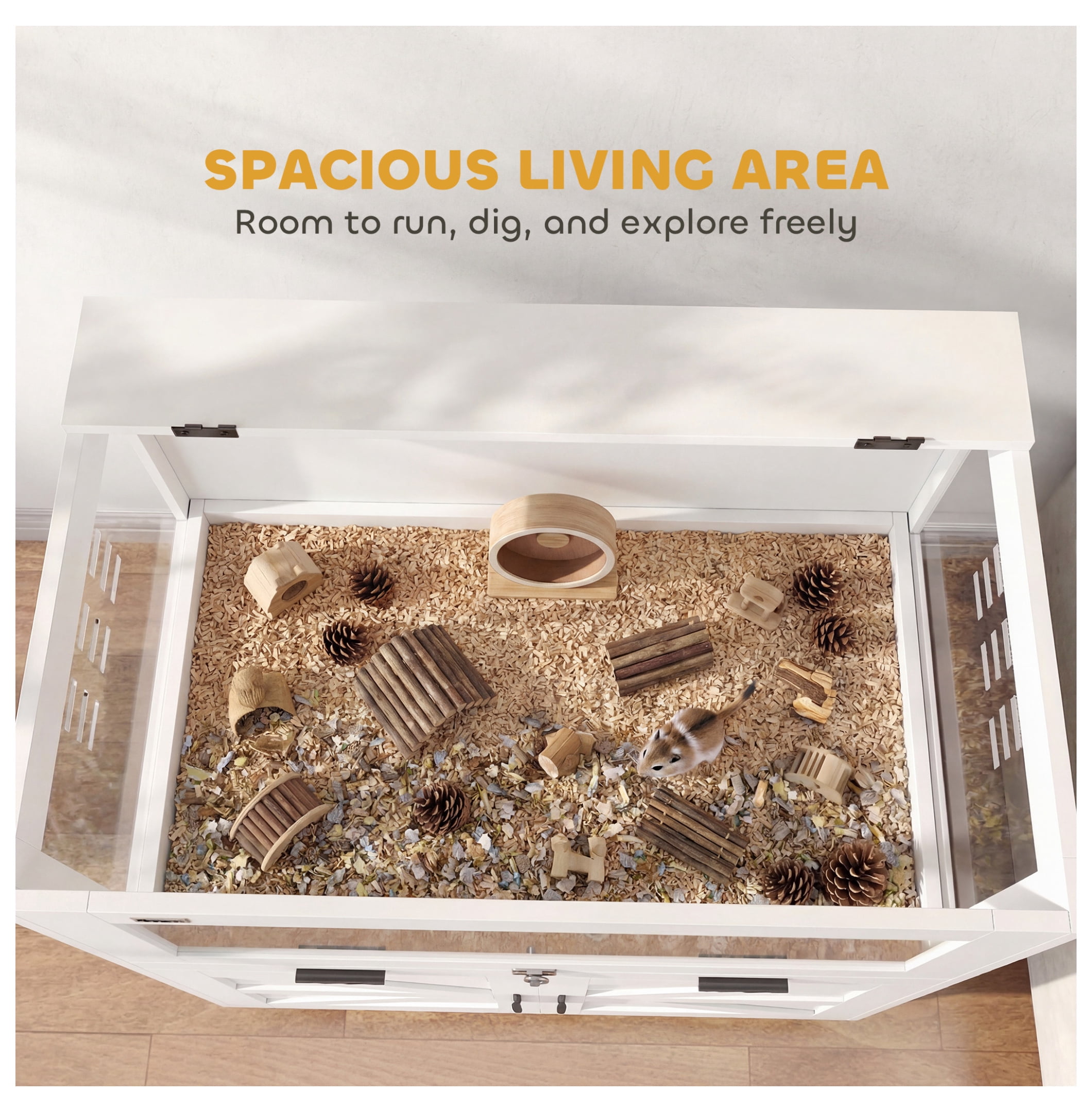 Hamster Cage with Storage, Small Animal Cage with Pull Out Drawer & Acrylic Panels, 30" x 19.5" x 36" White