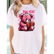 thumbnail image 1 of Valentine's Day Pink Bear Hug Broken Heart Print T-Shirt, Women's Casual Crew Neck Short Sleeve Top Tee For Adult, Men, Women, Teen, Teenager, Adolescent, Youth, 1 of 5