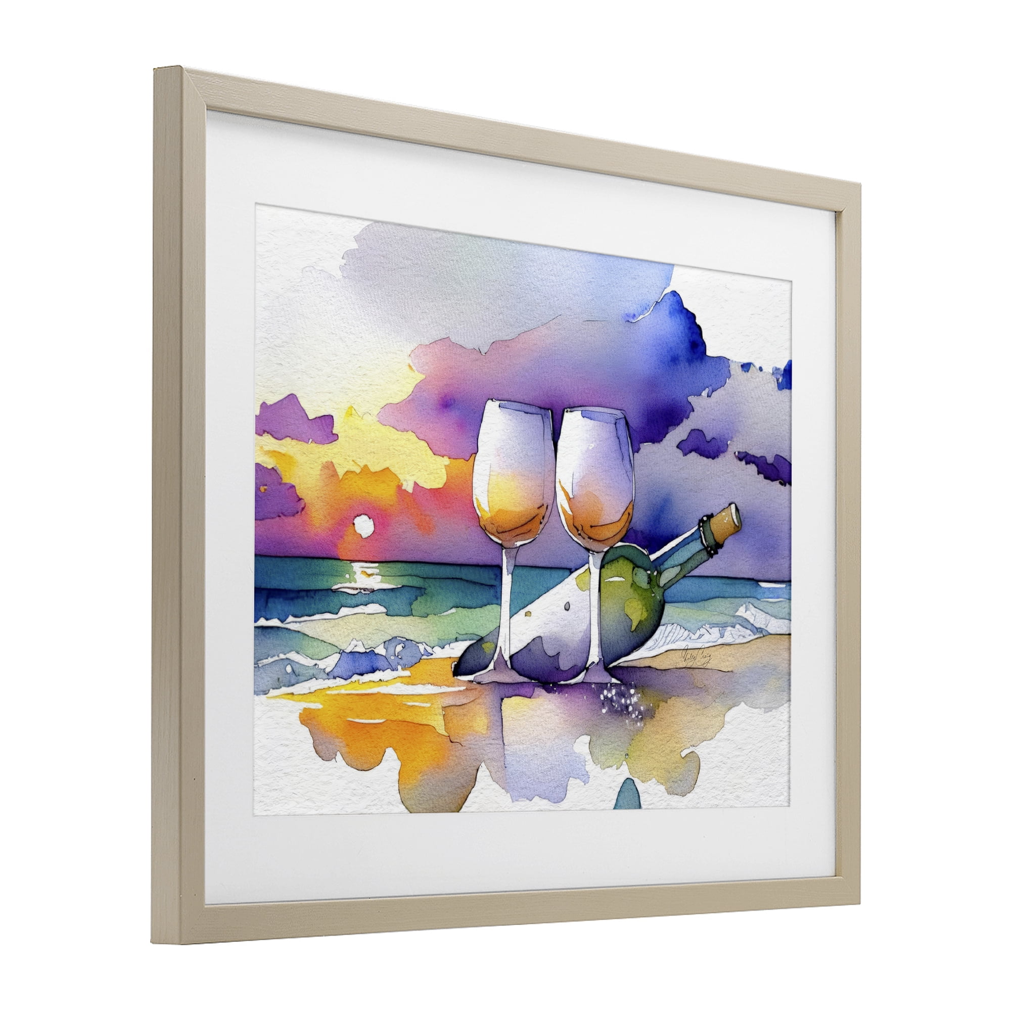 Stupell Industries Coastal Cheers with Wine Birch Framed Print Under Glass, design by Shelly Craig