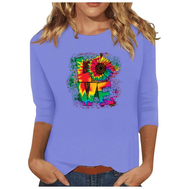 Birdeem Mode pour Femmes Manches Trois Quarts Rétro Col Rond de Noël Imprimé Hauts Amples Blouse Manches Trois Quarts