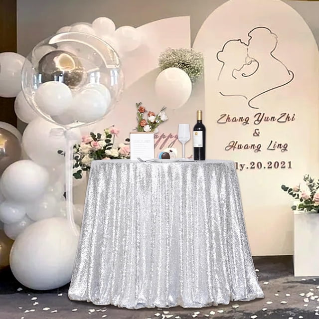 Mantel PartyDelight, 178 cm, redondo, con lentejuelas plateadas