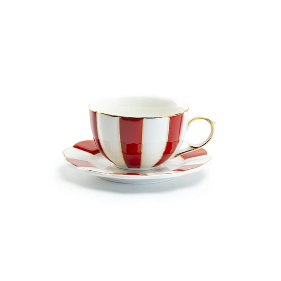 Grace Teaware Red and White Scallop Fine Porcelain 7oz Tea Cup and Saucer