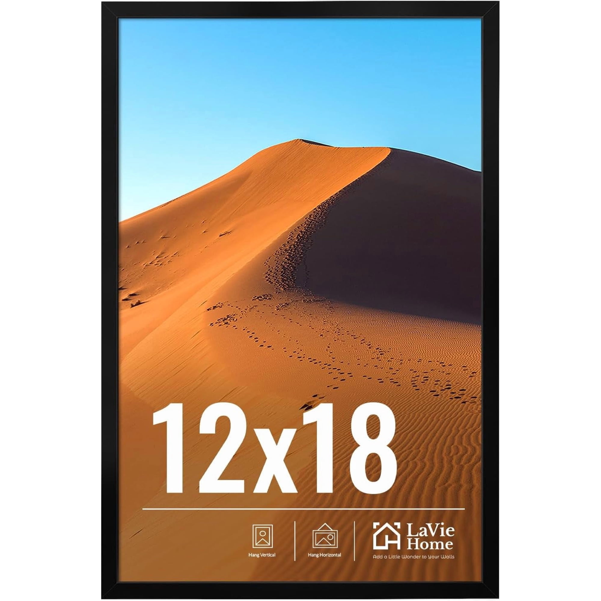 12x18 Picture Frame for Wall Display, 12x18 Black Picture Frame with HD Plexiglas, 12 x 18 Poster Frame 1 Pack, Display Frame for Vertical or Horizontal, Classic Collection