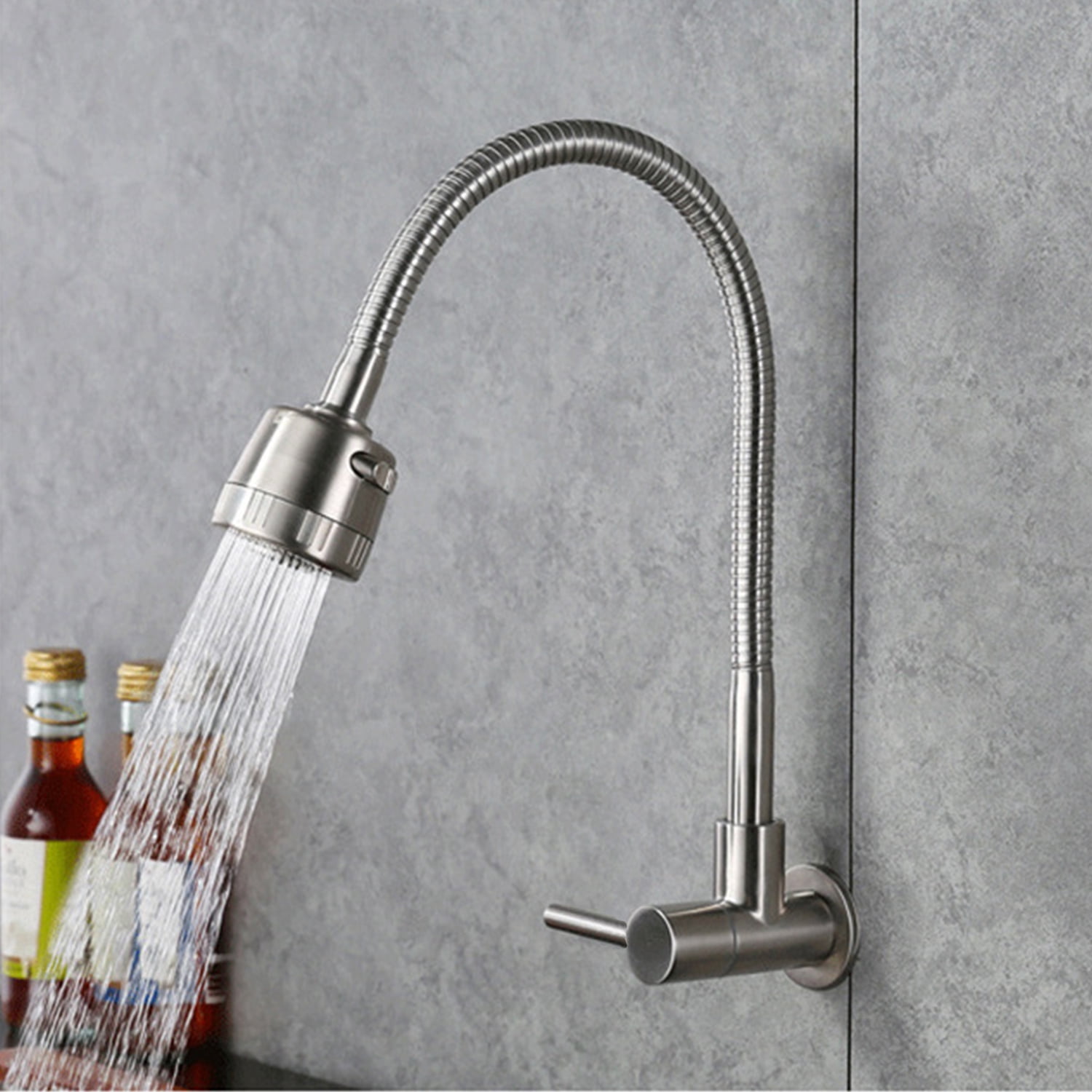 Kitchen Faucets,Finished Rotatable Water Handle Sink Stainless 2 Water Modes Stainless Steel Brushed Kitchen 2 Water Sink Faucet Wall-mounted Steel Brushed Finished Rotatable Water Tap Adben