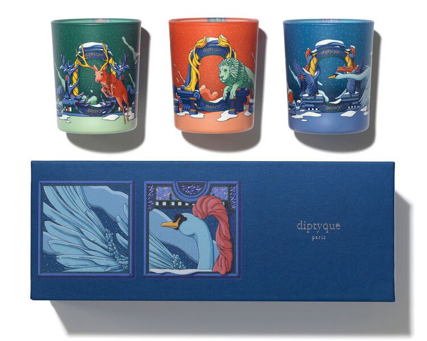 Diptyque pcs Candle Set Moonlit Fir, Floral Majesty, Amber