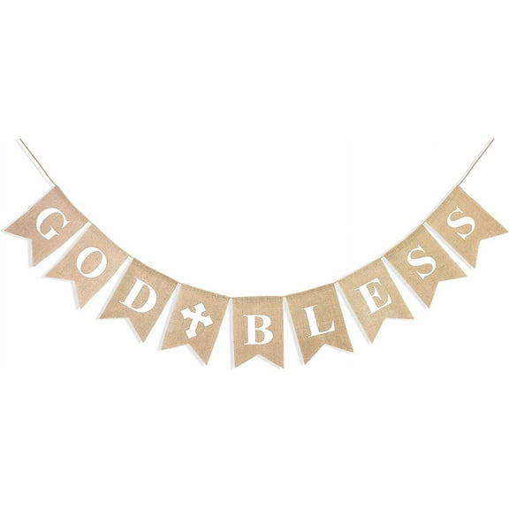 God Bless Banner Boy Girl Baptism Decorations Rustic Christening Baby Shower Wedding Birthday Party Favors Photo Props