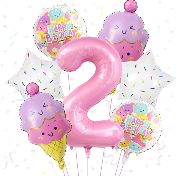 Globos para decoración de fiesta con forma de helado, número 2, color rosa