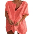thumbnail image 1 of Robe Décontractée Ample Grande Taille pour Femmes Manches Courtes Boutons Robe Chemise de Plage, 1 of 2