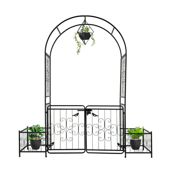 UBesGoo Garden Arch Arbor Trellis Steel Archway with Planters for Climbing Plants,7 Ft Iron