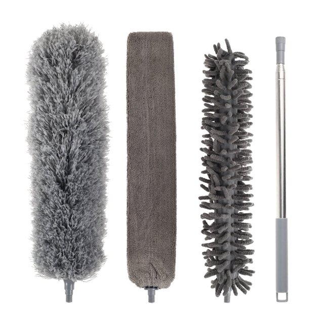 Extendable Feather Duster Kit Microfiber Duster with Telescopic Long-handled Dust Cleaning Kit Washable Dust Brush with Flexible Head