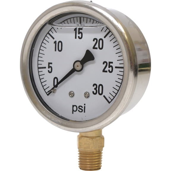 Valley Industries, 2.5in. Bottom Mt Gauge 30PSI, Case Material Stainless Steel, Min. Operating Pressure 0 PSI, Max. Operating Pressure 30 PSI, Model# CS-2141GXB30