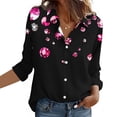 thumbnail image 4 of Plus Size Womens Shirts Graphic Printed Button Down Lapel Collared Tops Long Sleeve Loose Casual Dressy Blouses (2XL, Black), 4 of 7