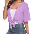 thumbnail image 6 of Women's 2026 Summer Lightweight Short Bolero Cardigan Shrug Sheer Tie Front Top short Sleeve Jacket for Dress Purple XL, 6 of 7