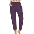 thumbnail image 6 of Hvyesh Linen Pants for Women Elastic High Waisted Pants Casual Wide Leg Long Lounge Pant Trousers with Pocket Purple,L, 6 of 6