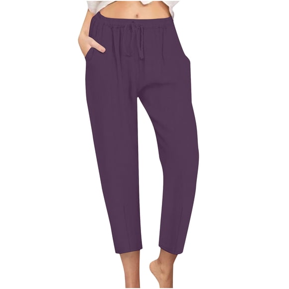 FNFYFH Liquidation Pantalon d'Été en Lin pour Femme Grande Taille Coupe Ample