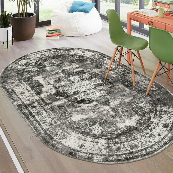 Unique Loom Sofia Collection Area Rug - Salle Garnier (7' 10" x 10' Oval Gray/Ivory)
