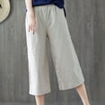 thumbnail image 2 of WAYUTE Womens Leggings Tummy Control Elastic Waist Loose Linen Cropped Wide Leg Solid Color Trouser Loose Fit Workout M, 2 of 7
