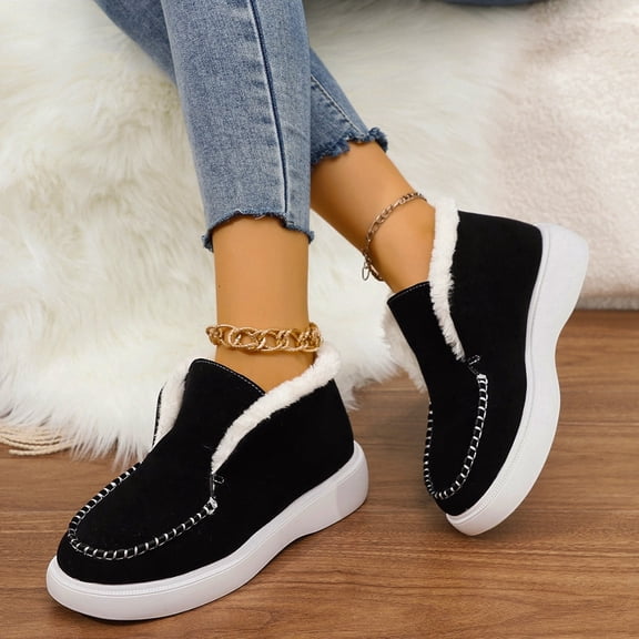 JUSLIO Boots for Women,Warm Fleece Fashion Casual Womens Snow Boots Comfort Solid Color Fleece Womens Boots
