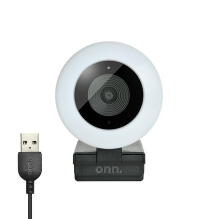 onn. Webcam with Ring Light-3 LED levels  Autofocus  Up to 1440p Resolution  Built-in Microphone