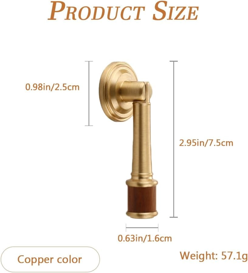 CATPAN 2Pcs Brass Walnut Drawer Pulls, Gold Brushed Cabinet Handles, Single Hole Cabinet Pull with Walnut Pendant, Antique Cabinet Knobs for Home Kitchen Office Cabinets Drawers Dresser Cupboard