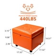 thumbnail image 5 of H&B Luxuries Tufted Leather Square Flip Top Storage Ottoman Cube Foot Rest (Orange with Storage), 5 of 6
