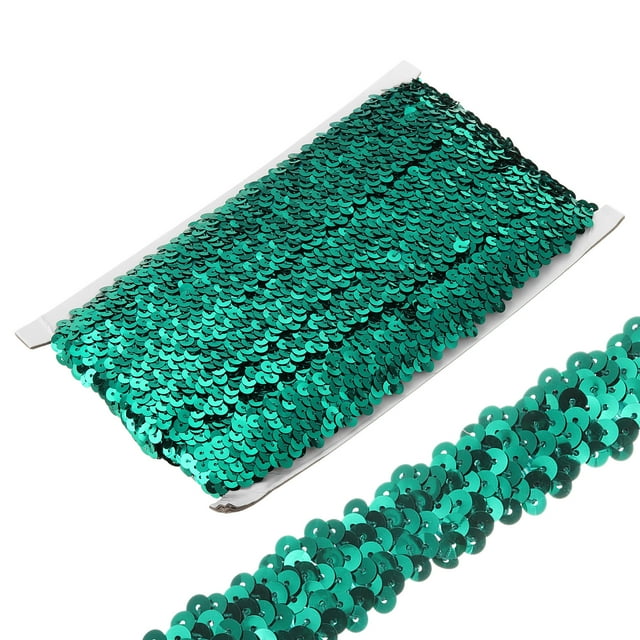 Unique Bargains 10 Yards 1.2 Inch Elastic Sequins Trim Flat Stretch Sequin Ribbon Strip, Blue