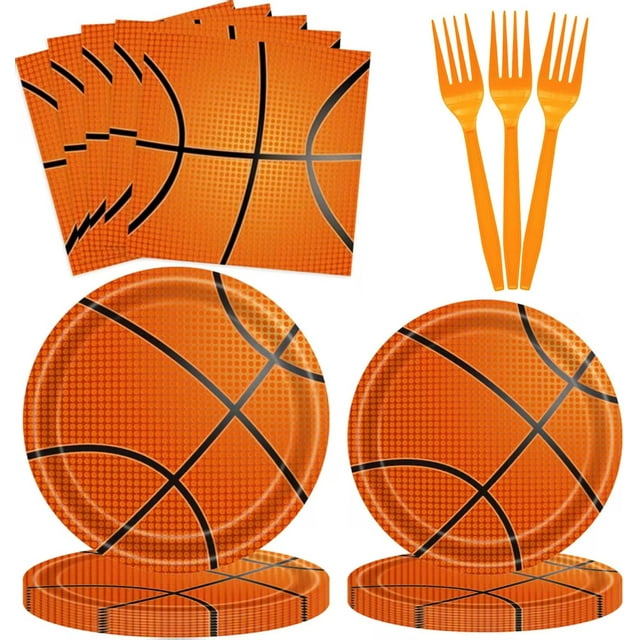 96Pcs Basketball Party Decorations Disposable Tableware Set Party Supplies Plate,Cutlery