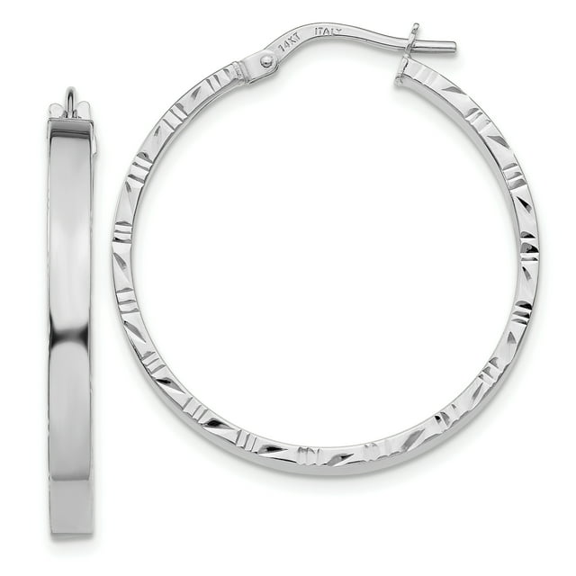 14k White Gold Edge Large 3mm Hoop Earrings Round