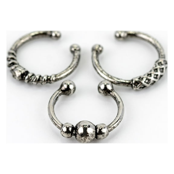 Claire's Women's Silver Beaded Bar Faux Hoop Nose Rings, Stainless Steel, 3 Pack, 85360
