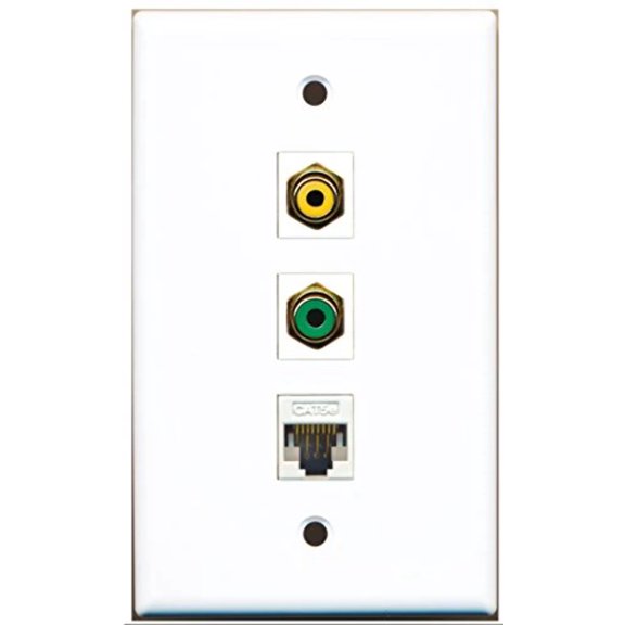 RiteAV - 1 Port RCA Yellow and 1 Port RCA Green and 1 Port Cat5e Ethernet White Wall Plate